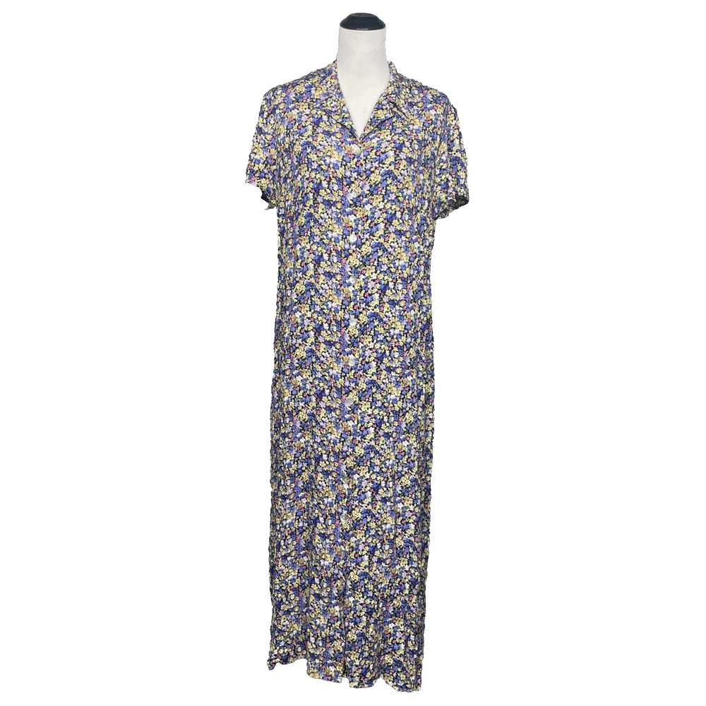 Floral Short-Sleeve Maxi Dress in Purple and Yellow